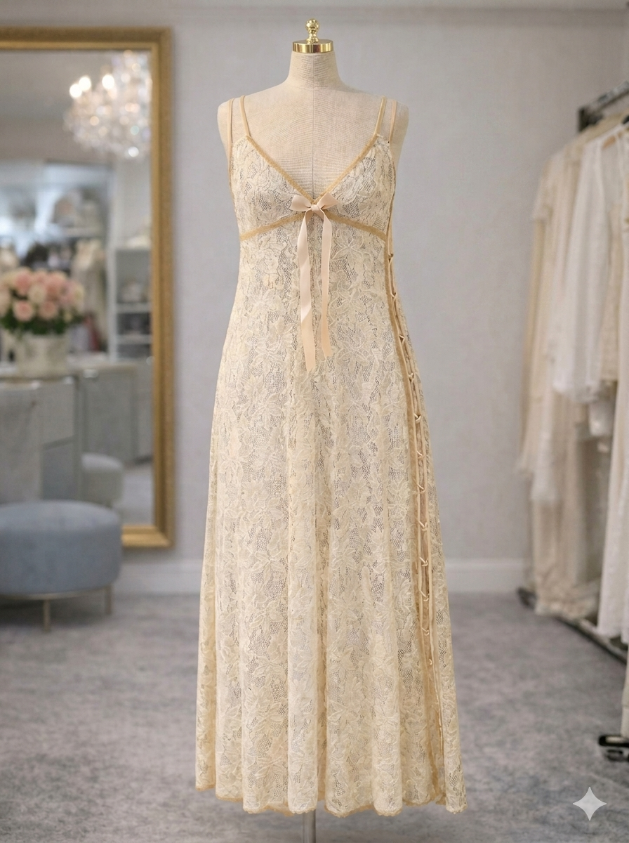 Ivory Lace Tie-Front Nightgown