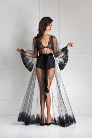 Black Sheer Lace-Trim Robe and Bodysuit Set