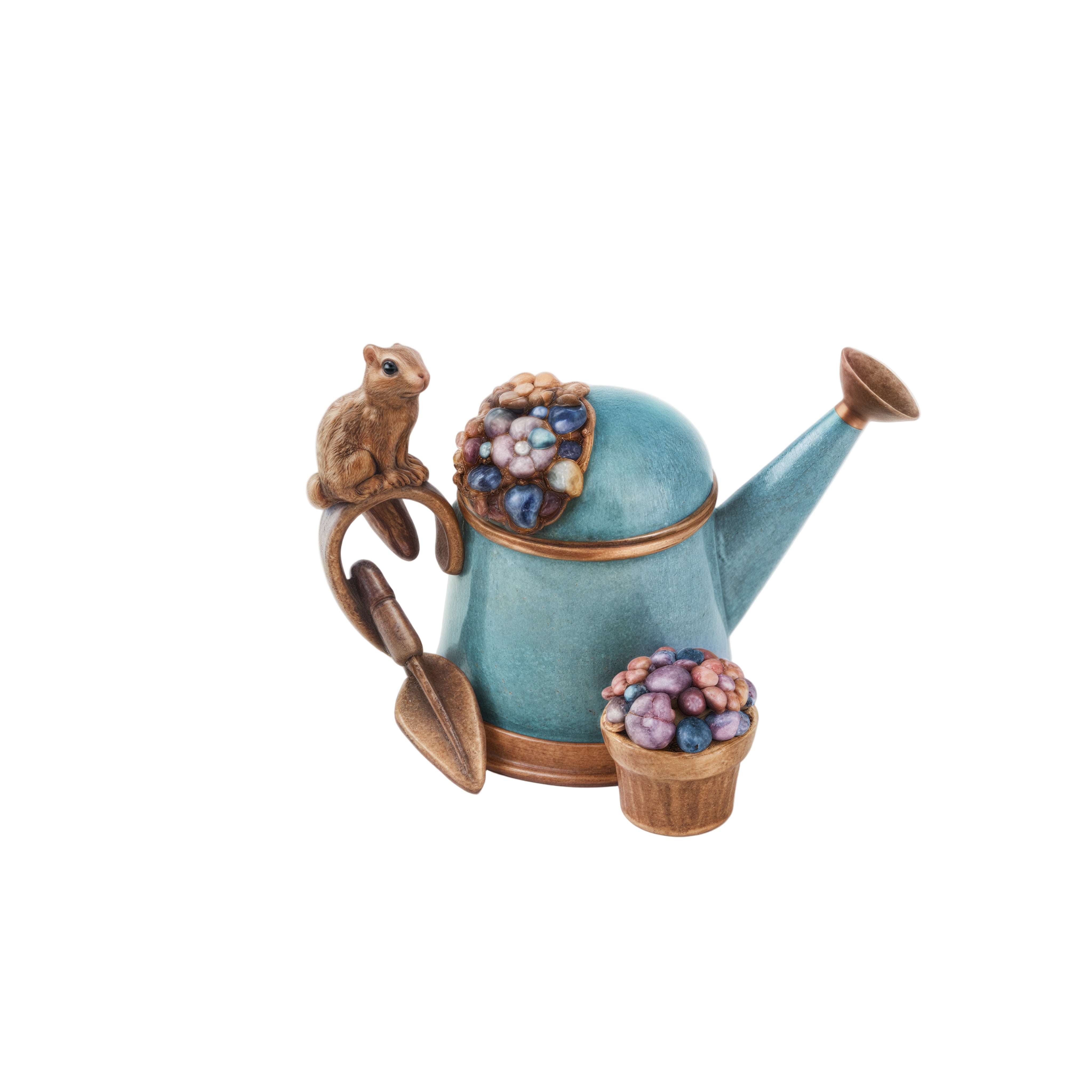 Jay Strongwater. Chipmunk on Watering Can Box, Studded with Swarovski